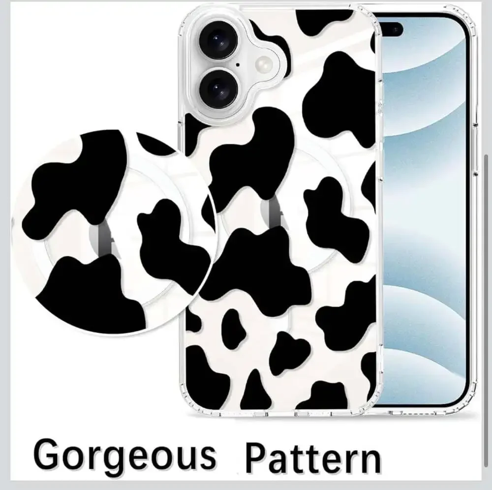 KANGHAR Magnetic Cow Print Case for iPhone - Cute Clear MagSafe Pattern Soft TPU